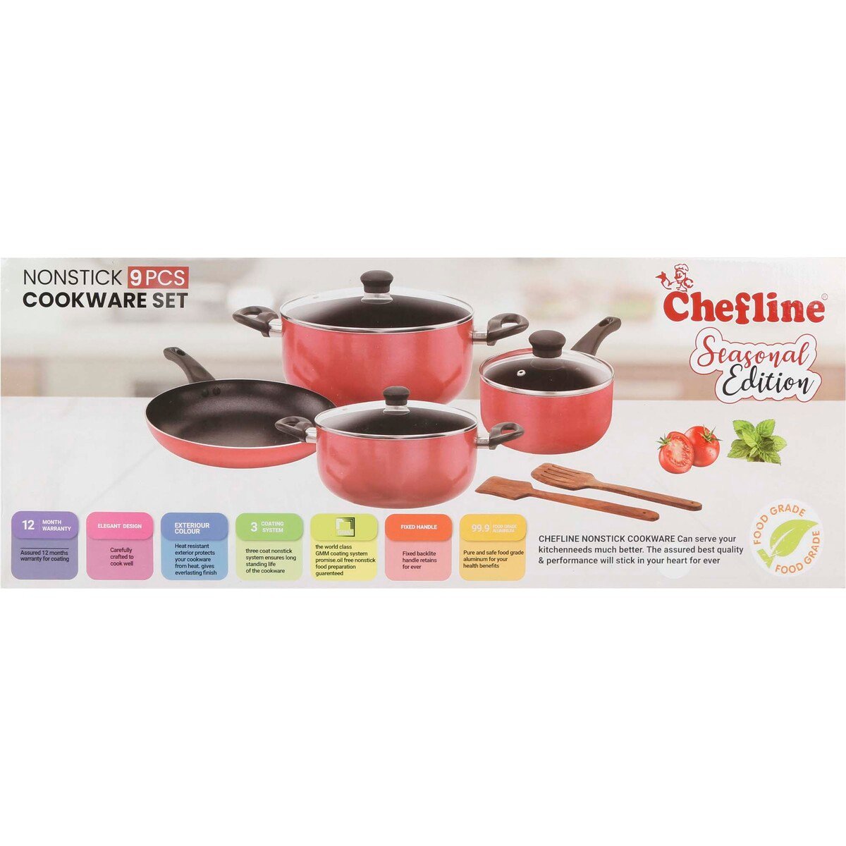 Chefline Non Stick Cookware Set, 9 Pcs, INDRM