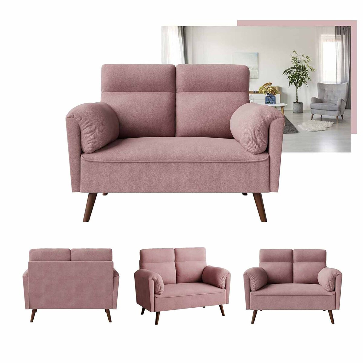 Royal Sapphire Pink, 2-Seater Fade Resistant Fabric Sofa - Loveseat Sofa Couch with soft armset, Comfy for living