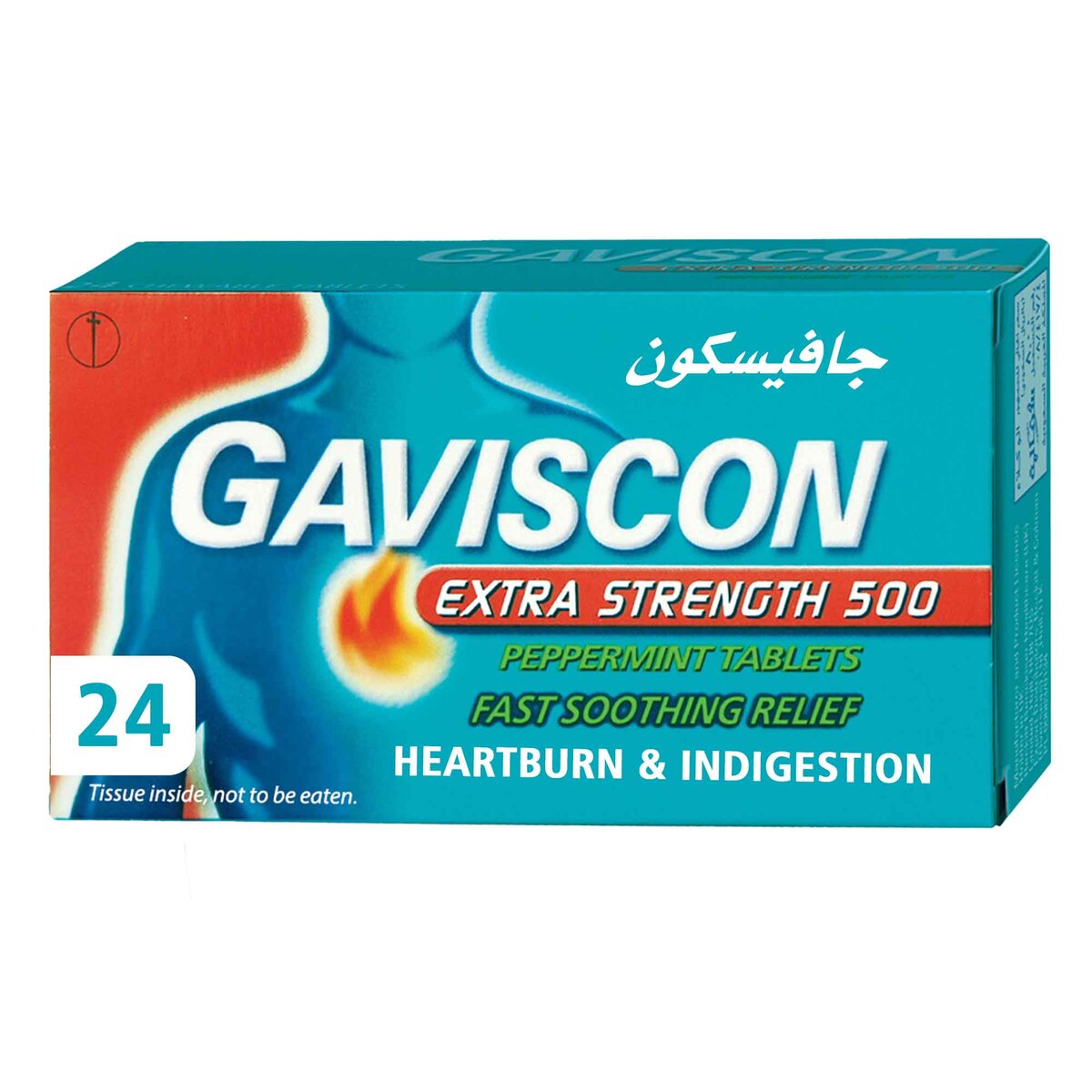 Gaviscon Heartburn & Indigestion Relief Tablets Peppermint Extra Strength 500 Mg 24 pcs