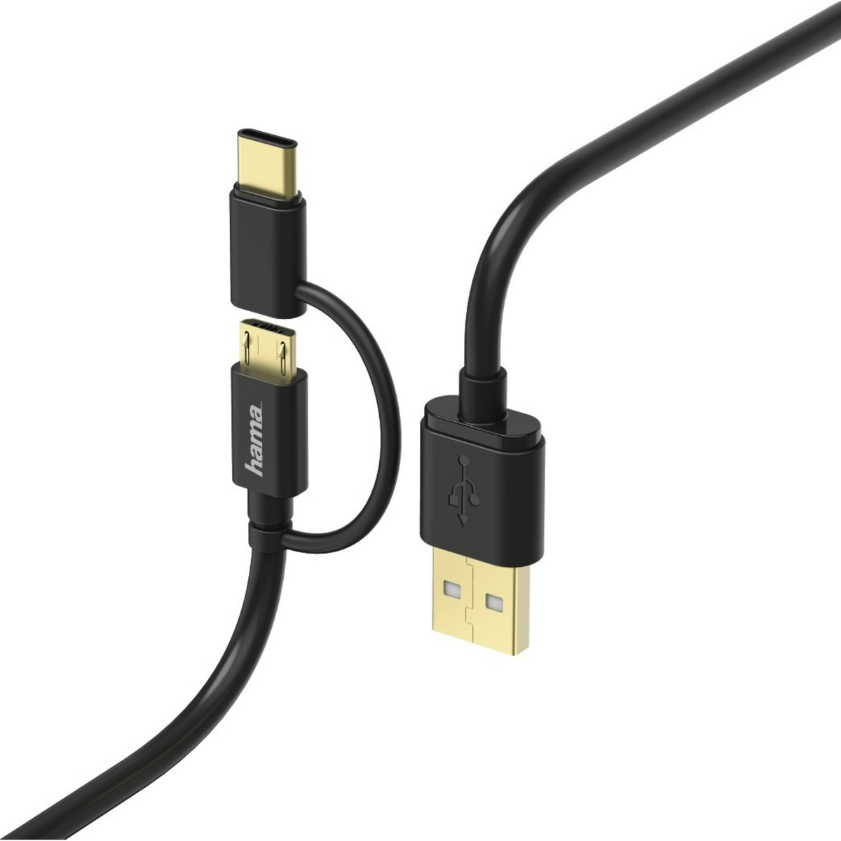 Hama 2-in-1 Micro-USB Cable with USB Type-C Adapter, 1 m, Black, 178327