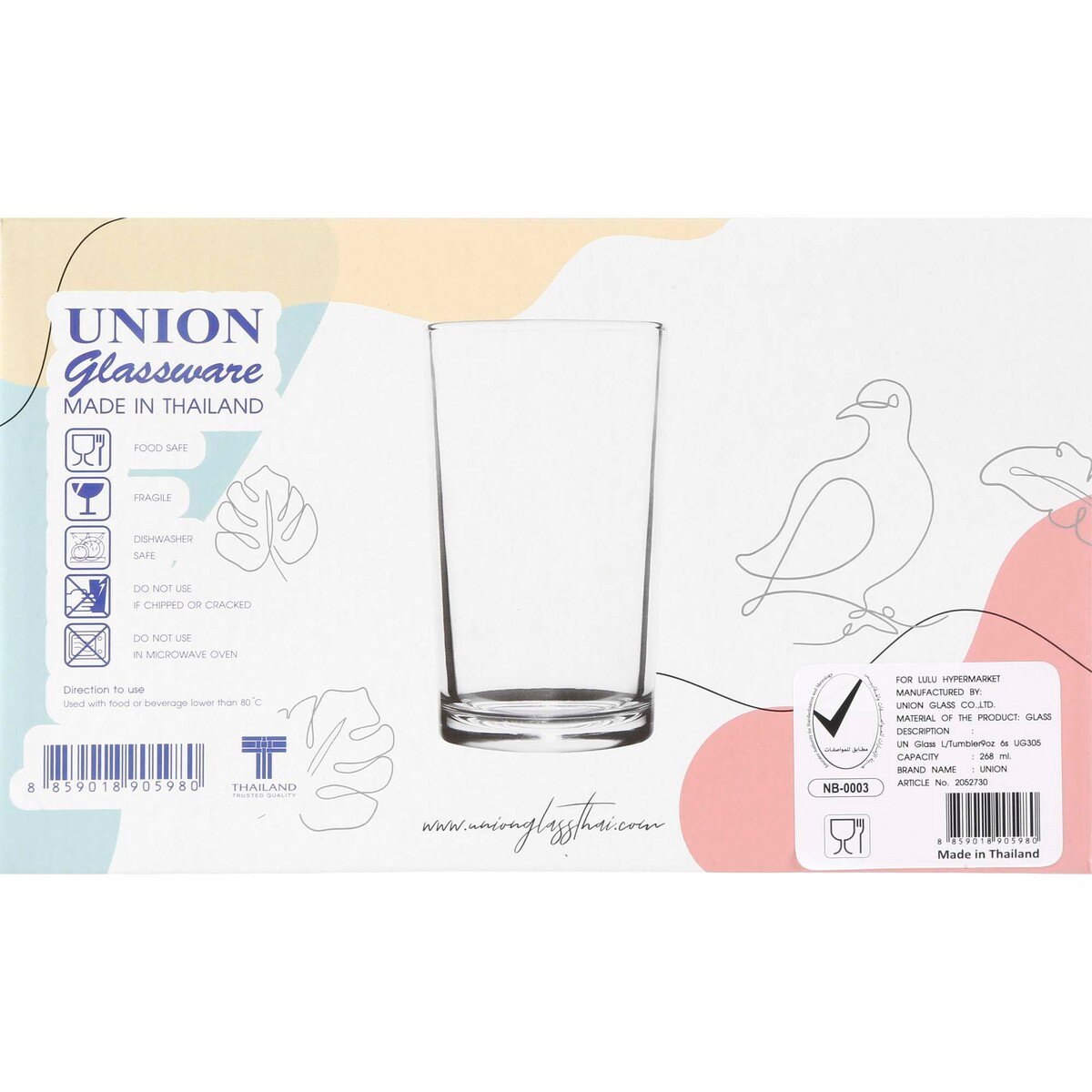 Union Glass Tumbler Long 9oz 6Pcs UG305
