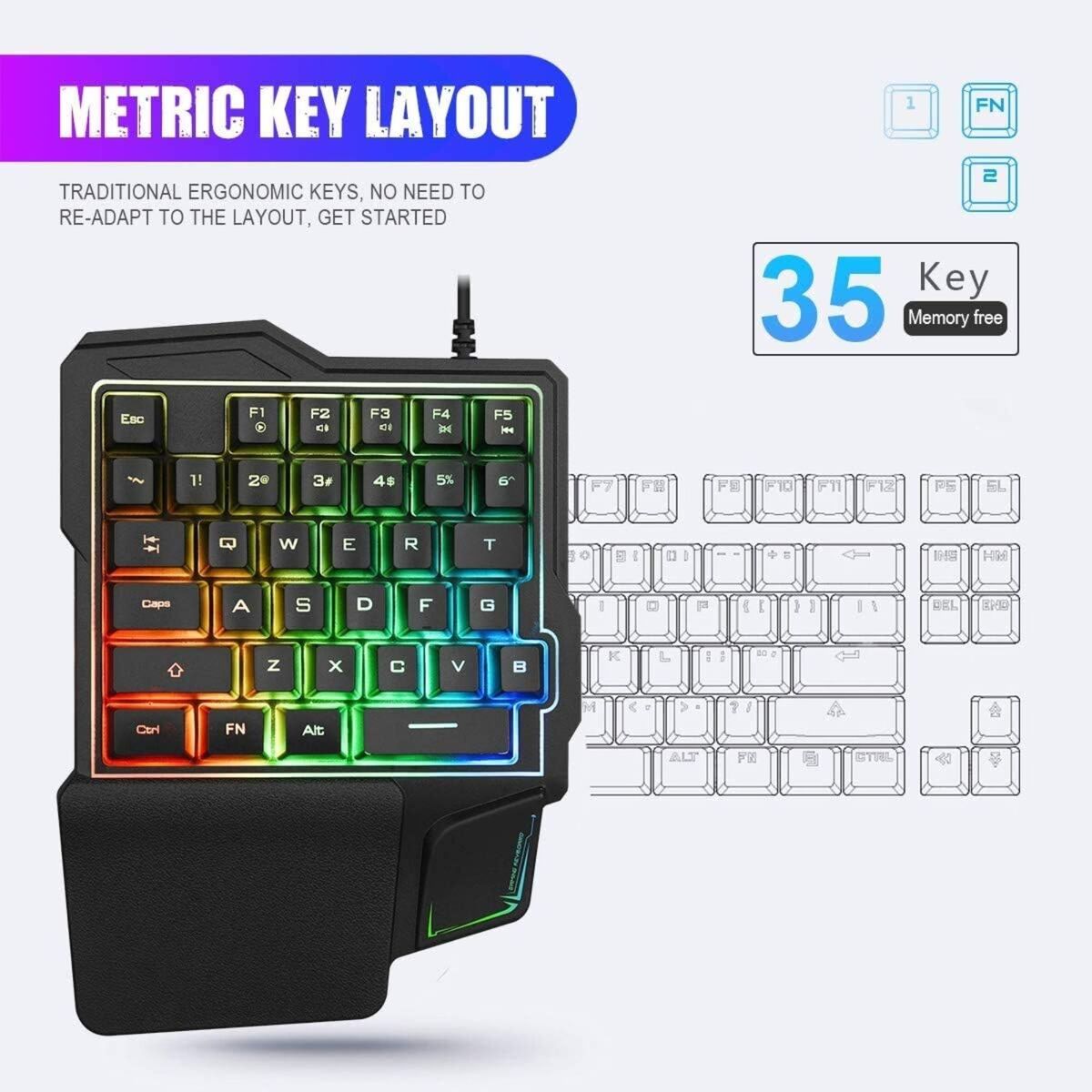 Trands One-Handed Keyboard, Mouse with Converter TR-GMK364