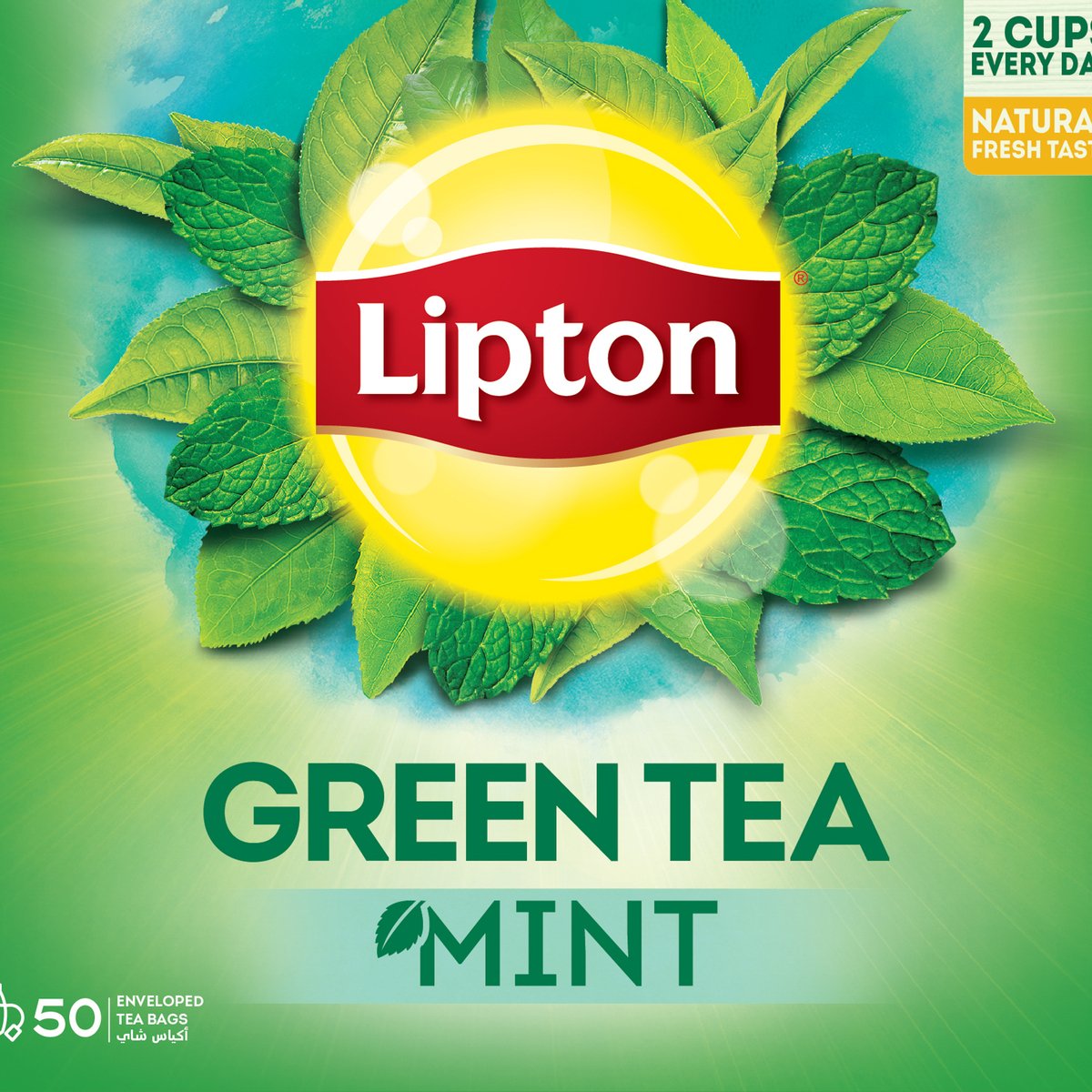 اشتري قم بشراء ليبتون شاي أخضر بالنعناع مغلف,50 كيس شاي Online at Best Price من الموقع - من لولو هايبر ماركت Green Tea في الامارات