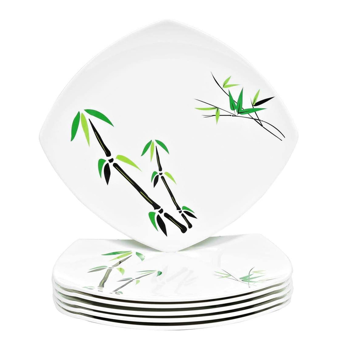Hoover Bamboo Tree Print Square Plate, 17 cm, Green/White, HVR.GB806