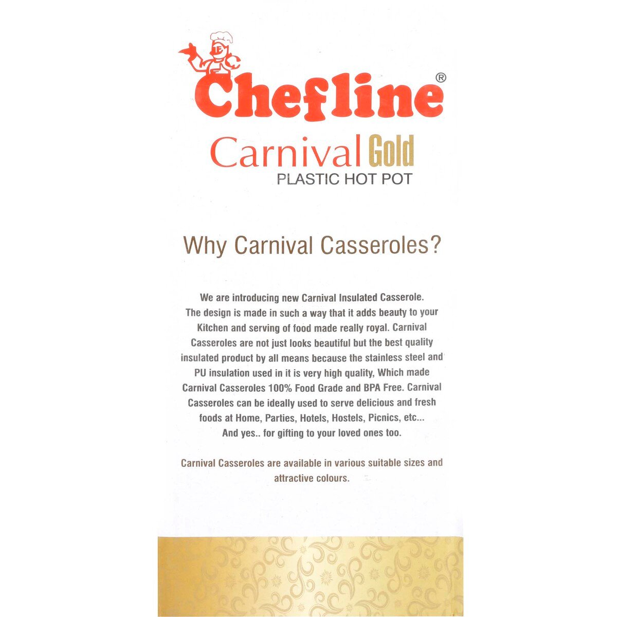 Chefline Plastic Insulated Hot Pot Carnival Gold, 2500 ml