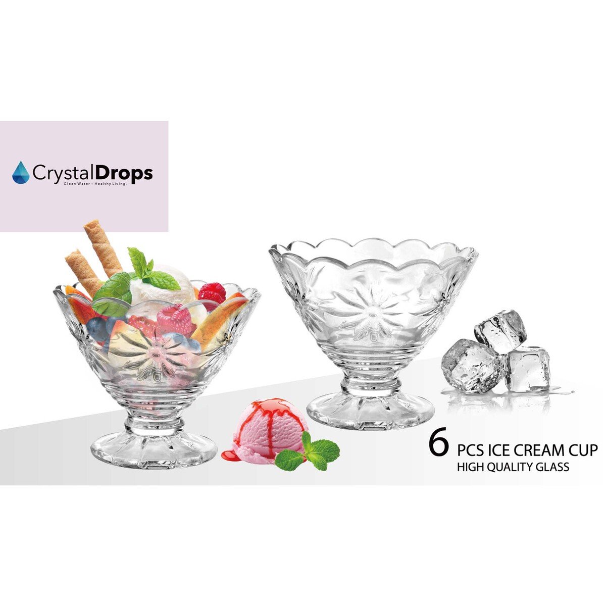 Crystal Drops Ice Cream Cup Set, 6 Pcs, GB1002JH