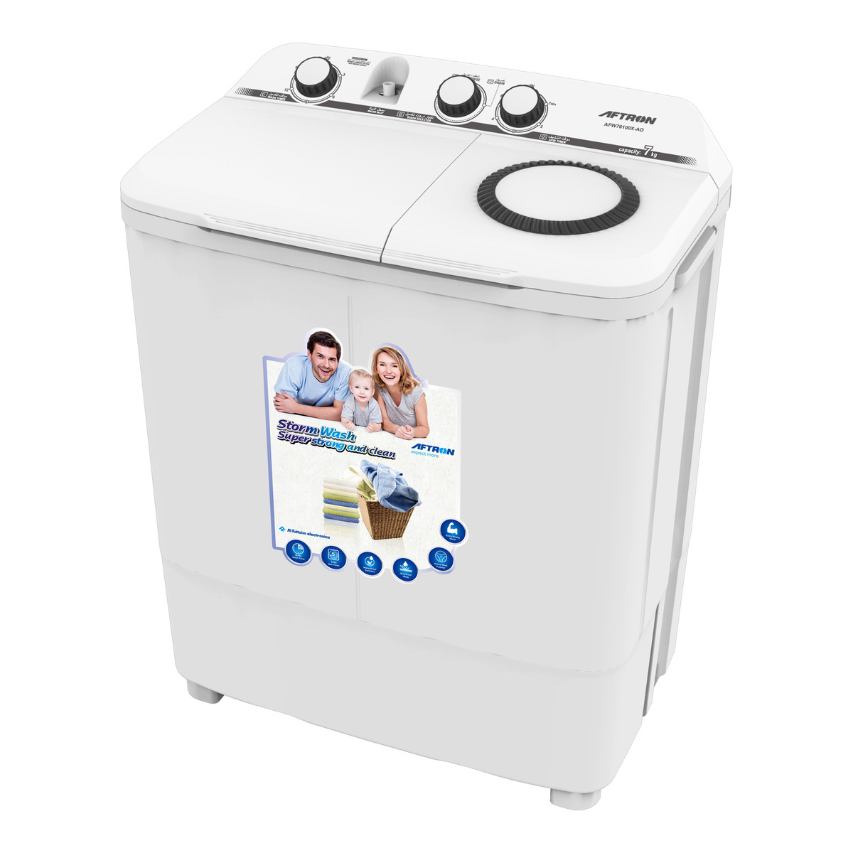 Aftron Top Load Semi Automatic Washing Machine, 7 Kg, White, AFW76100