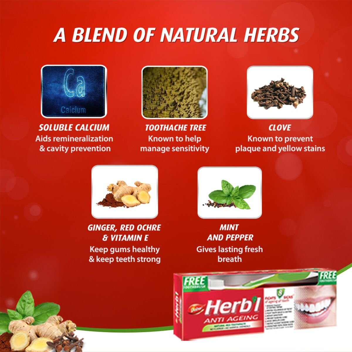 Dabur Herbal Anti Ageing Natural Red Toothpaste, 150 g