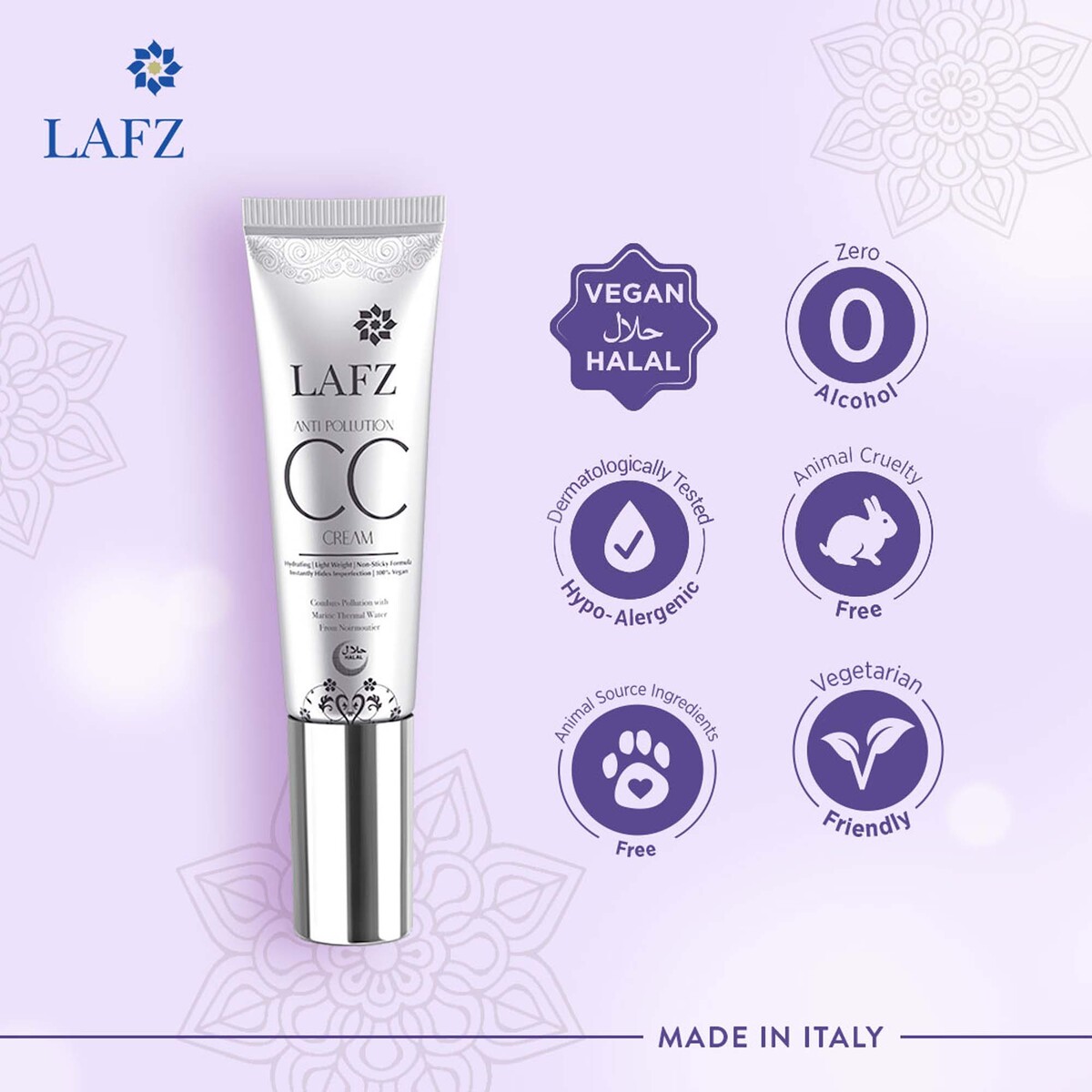 Lafz Anti-Pollution CC Cream, Non-Sticky Formula for Long-Lasting Radiant Finish, Made in Italy, Halal & Vegan, 30ml, Medium Beige
