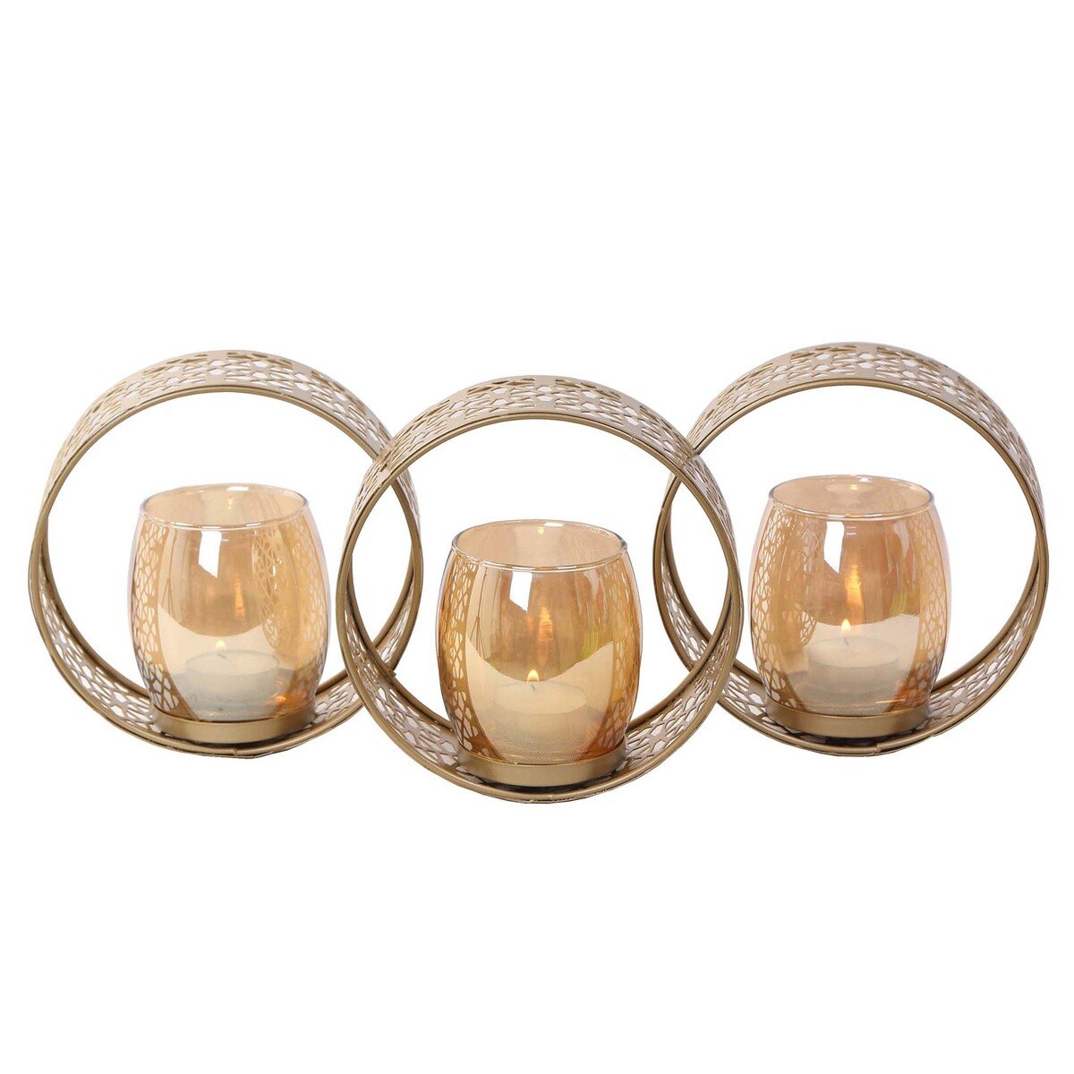 Maple Leaf Home Metal Candle Holder with 3pk Amber Glass Cups, Gold