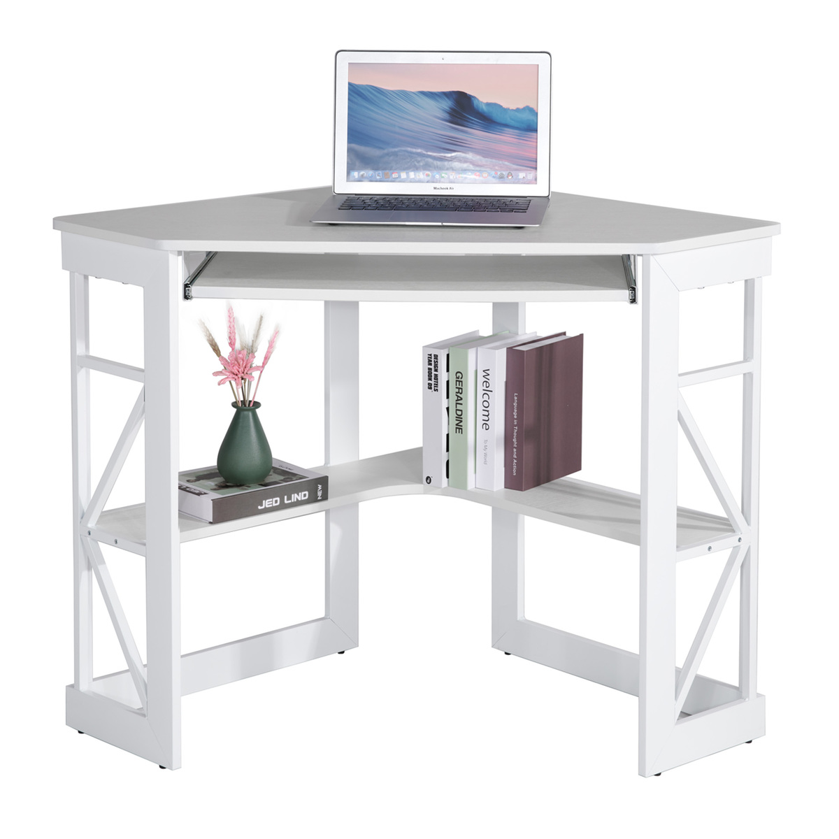 Maple Leaf Computer Corner Desk, Study Table, Writing Desk, White W104.5xL71xH76cm