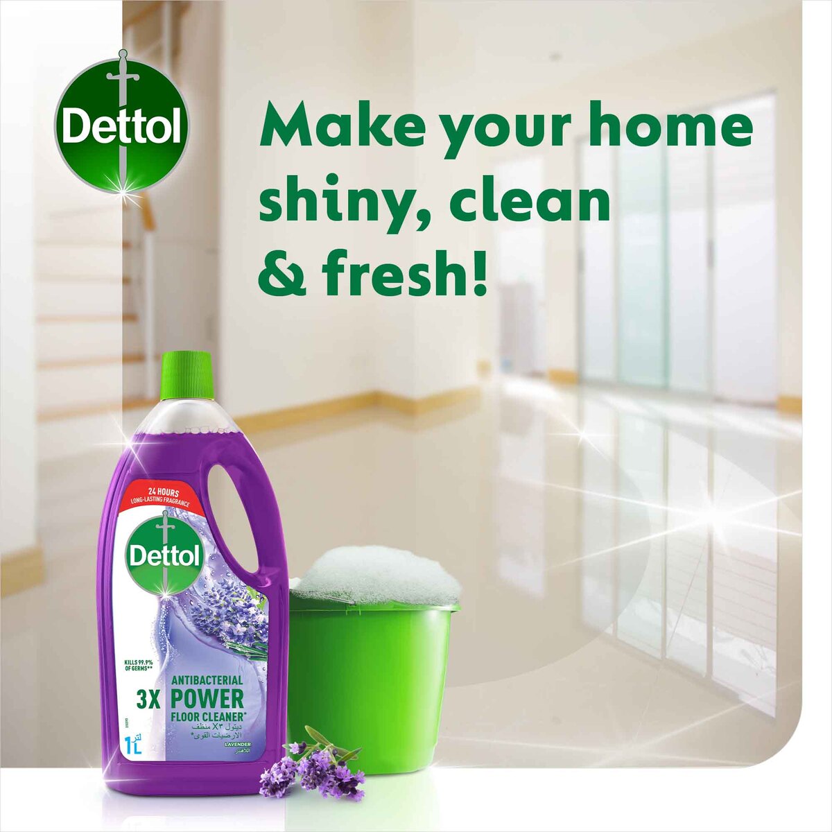 Dettol Anti-Bacterial Power Floor Cleaner Lavender 2 x 1 Litre