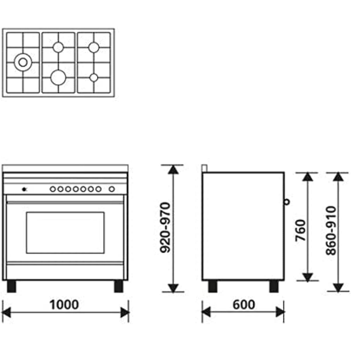 Glemgas Gas Cooking Range, 5 Burner, 100 x 60 cm, Stainless Steel, GMIL5FSS