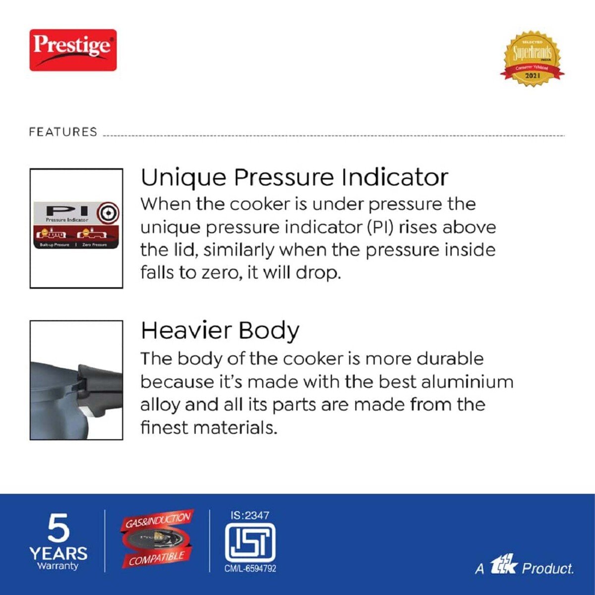 Prestige Pressure Cooker Deluxe Plus, 3L, 20142