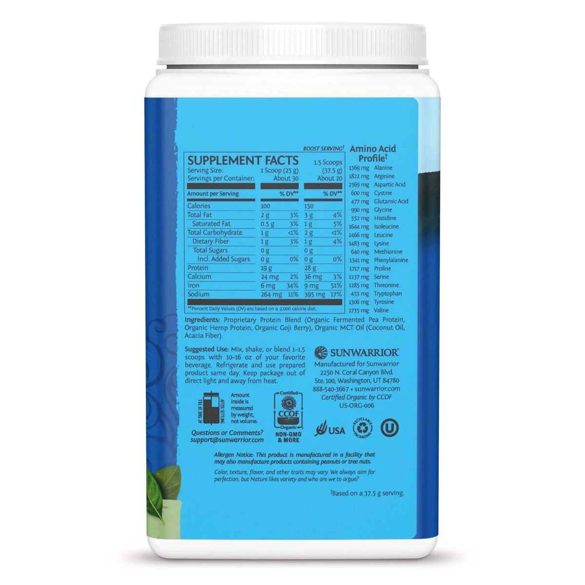 Sunwarrior UnFlavored Protein Warrior Blend Organic, 750 g