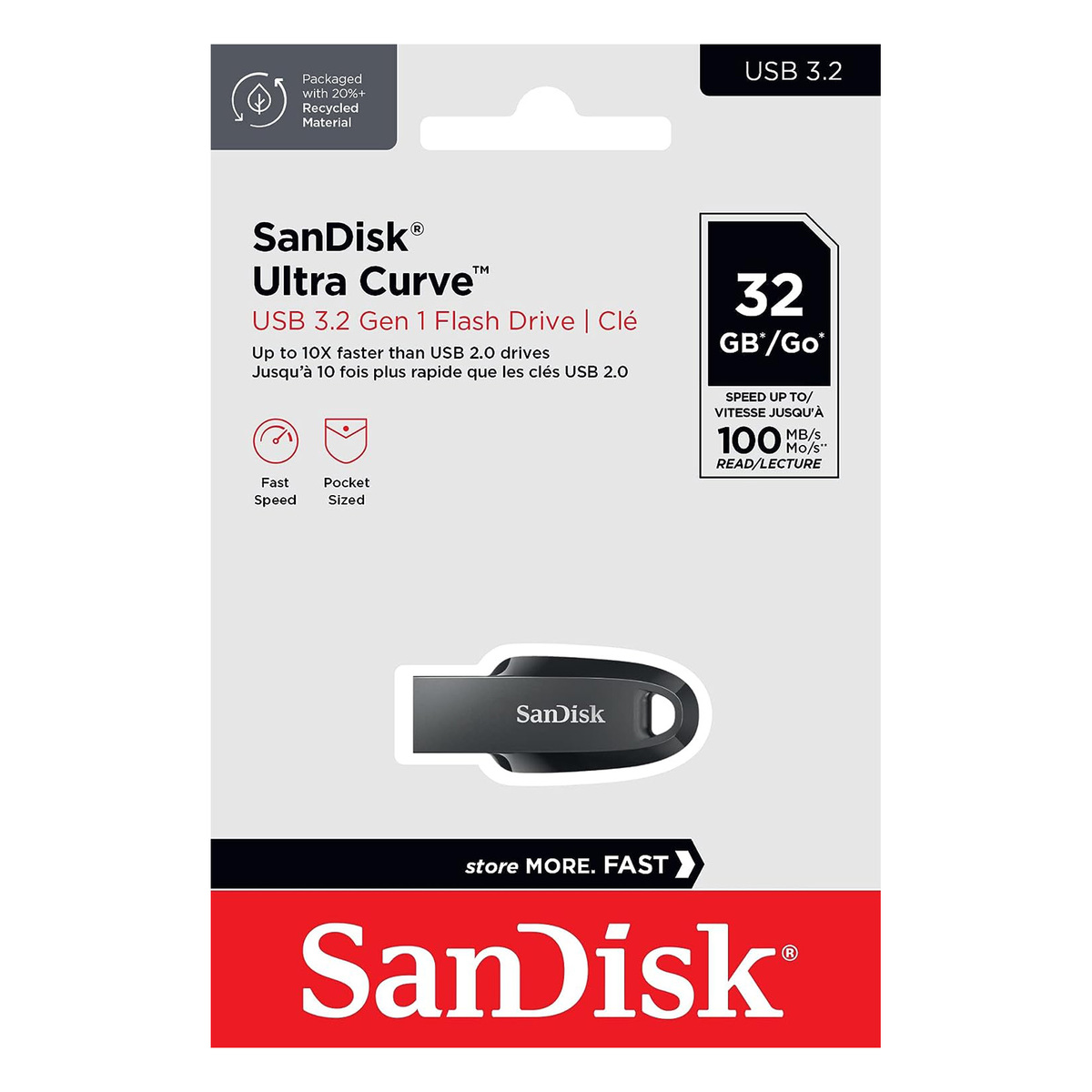 SanDisk 32GB Ultra Curve 3.2 Flash Drive, Black, SDCZ550-032G-G46