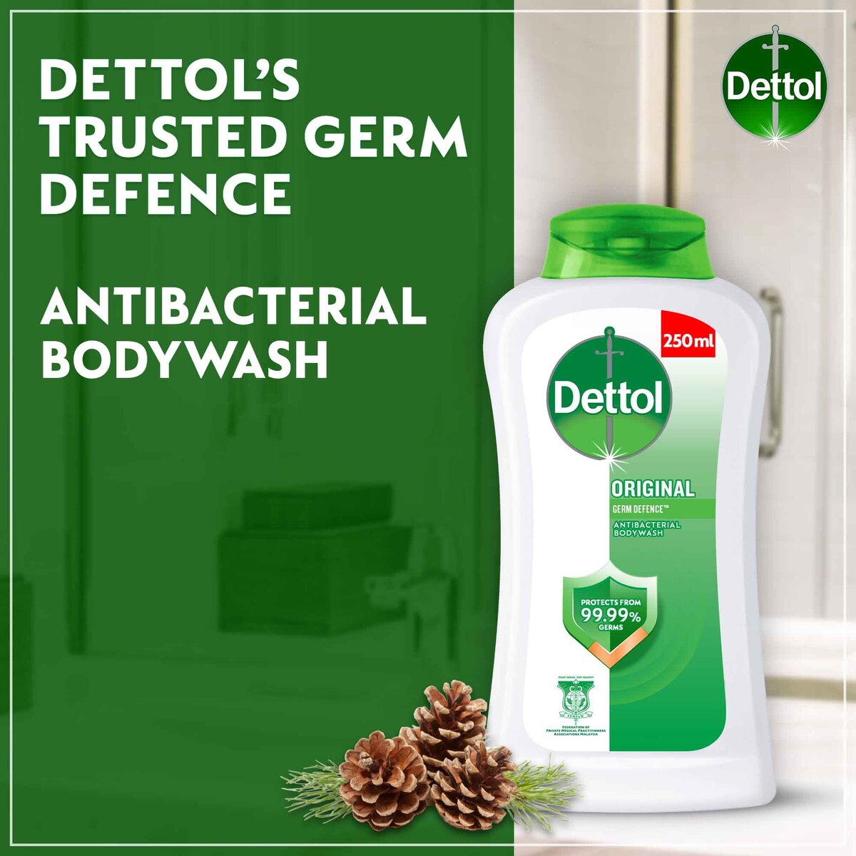 Dettol Original Anti Bacterial Body Wash 250 ml 2 + 1