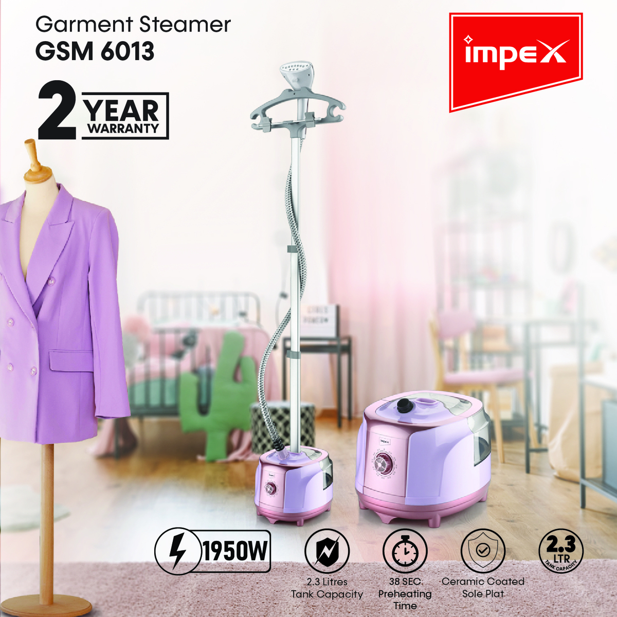 Impex GSM 6013 2.3 Liter 1950 Watts Garment Steamer
