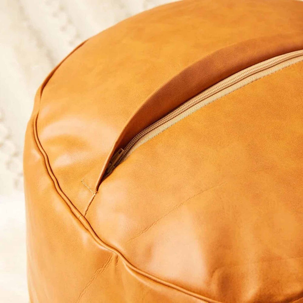 Cotton Home Luxury Leather Foot Stool 45Dx35H Light Brown