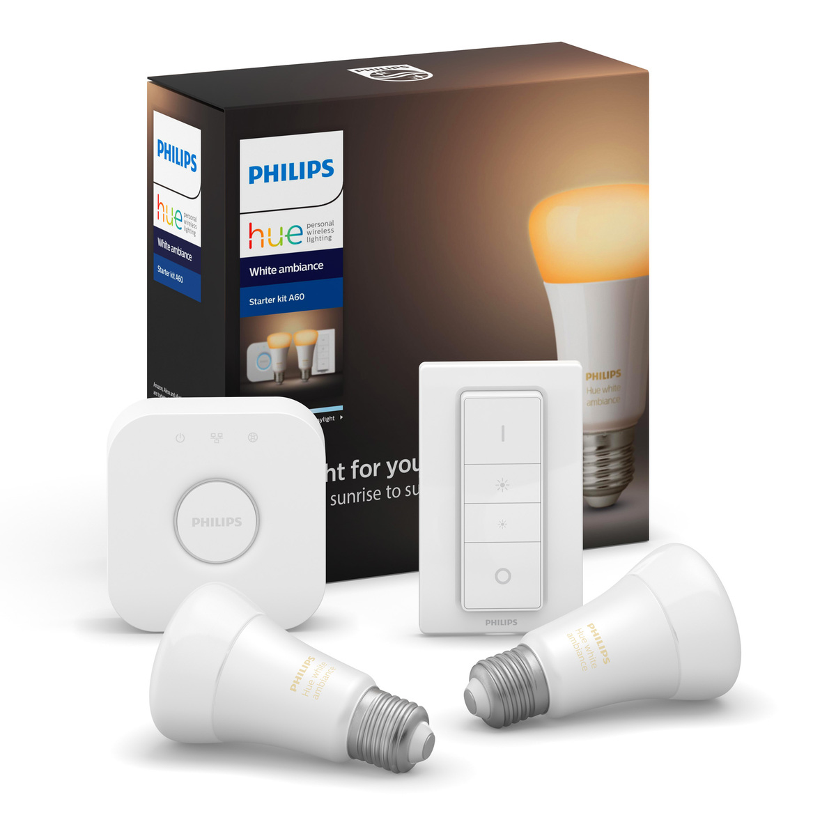 Buy Philips Hue White Ambiance LED Smart Bulb Starter Kit (2 E27 Smart Bulbs, Dimmer switch & Hue Bridge), Multi White, 929002216912 Online at Best Price | LED Bulb | Lulu UAE in UAE