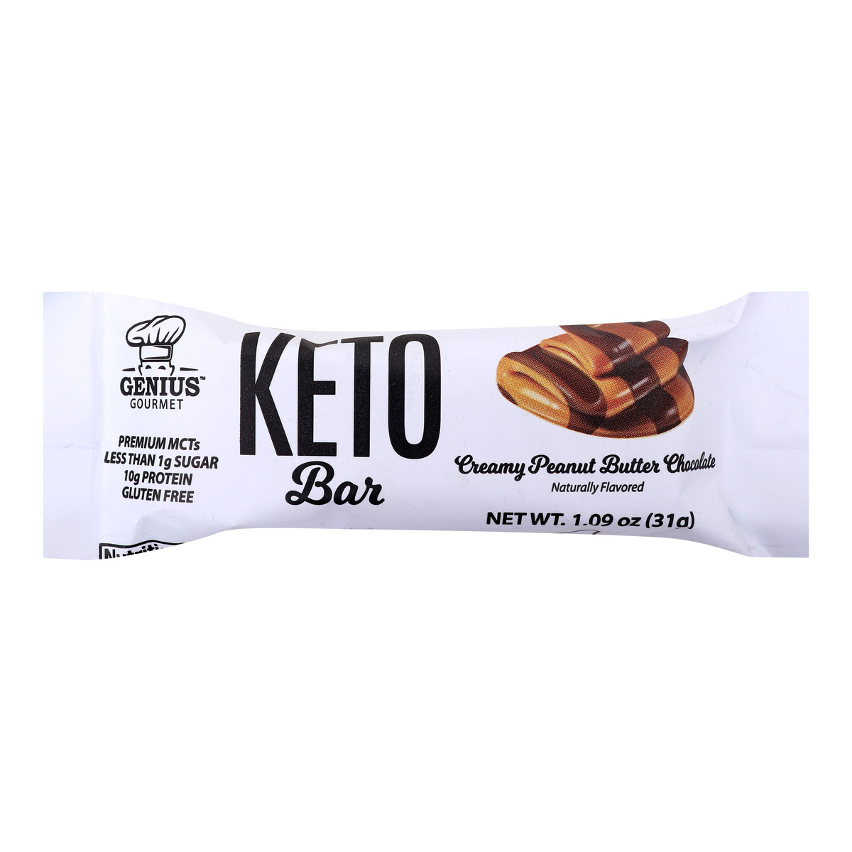 Genius Gourmet Keto Bar, Creamy Peanut Butter Chocolate, 31 g