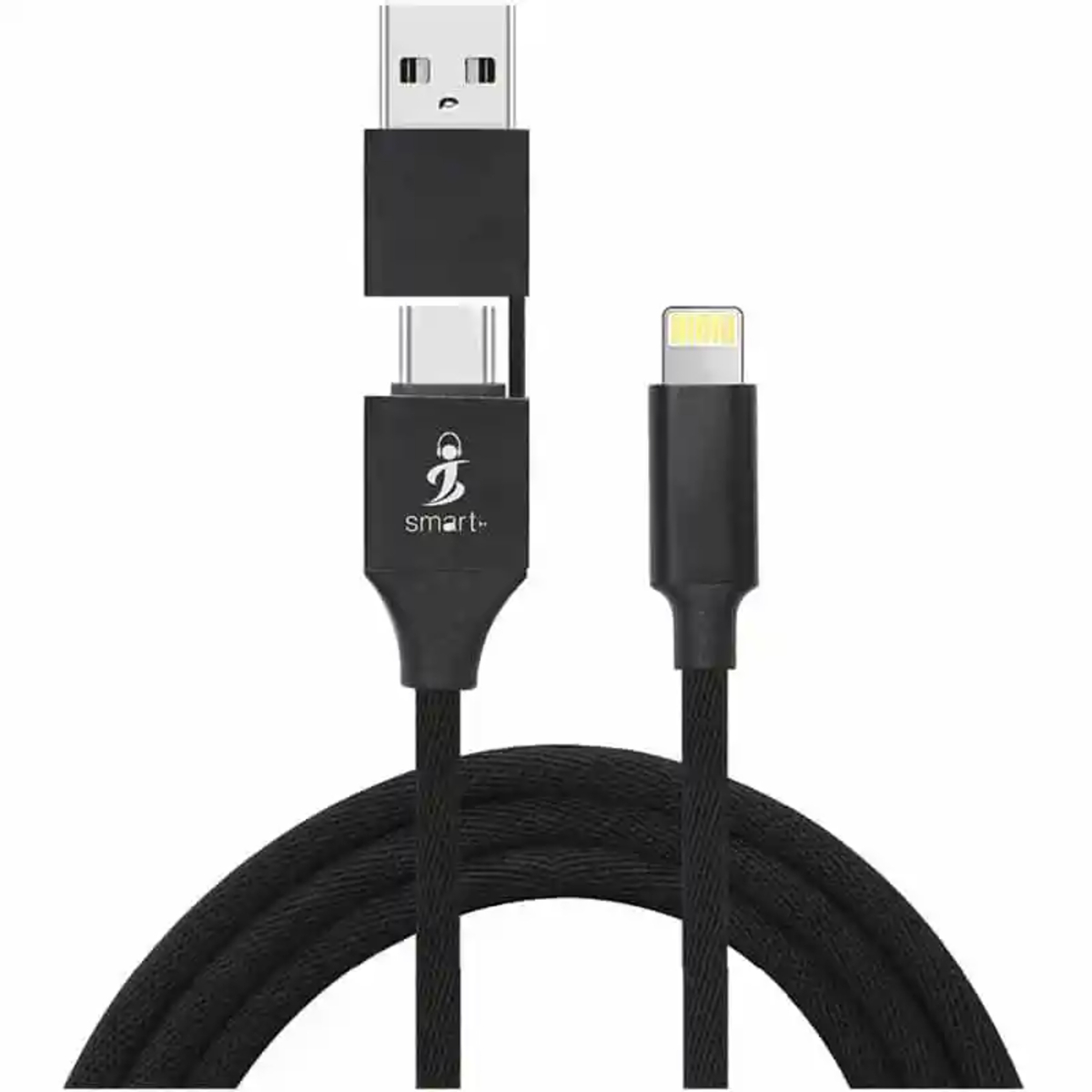 Smart iConnect Fabric Braided Type-C/USB-A Lightning Fast Charging Cable, 12 W, Black