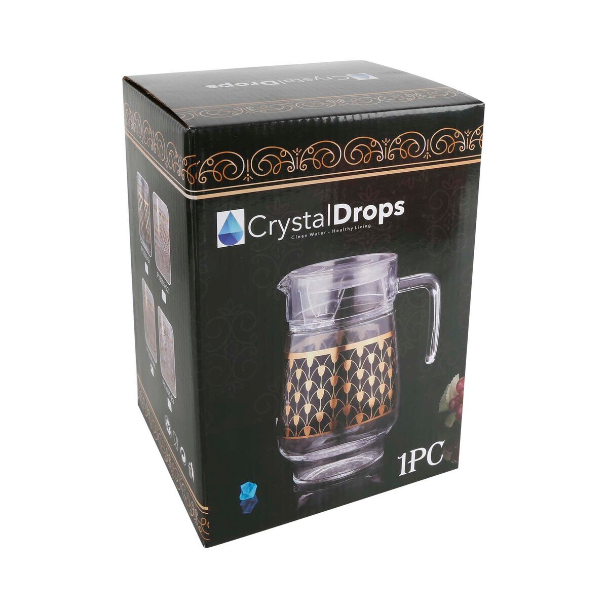 Crystal Drops Glass Water Jug, Golden Design, P13005-E3
