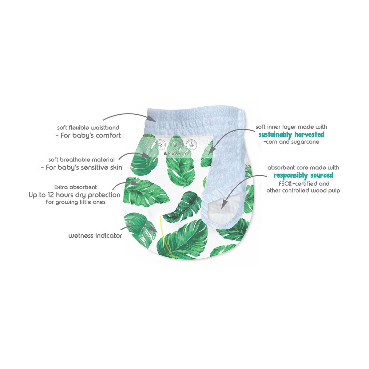 Pure Born Organic Diaper Pants Size 4, 9-15kg Value Pack 44 pcs