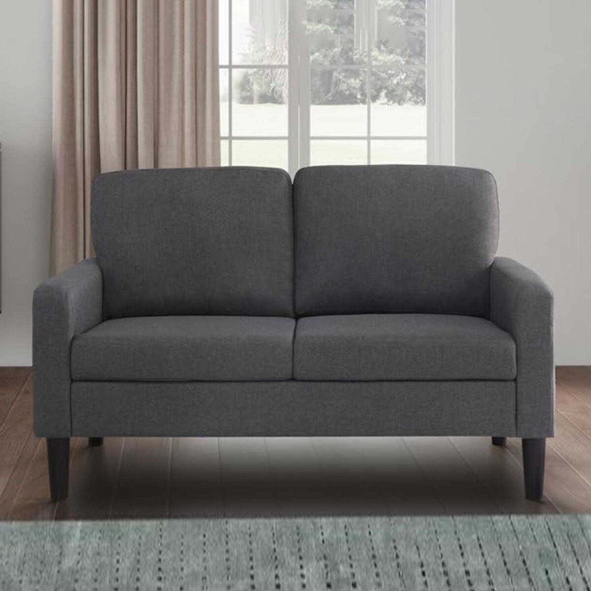 Imperial Majestic, Dark Grey 2-Seater Fabric Sofa -armrest and backrest for support and comfort, Comfy Small Sofas for Bedroom