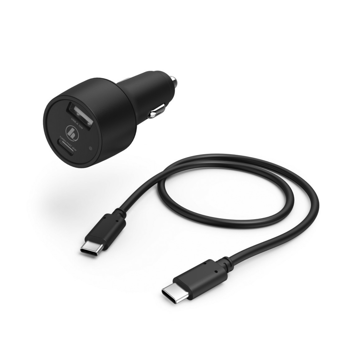 Hama Car Charging Kit, USB-C, USB-A, PD/QC 30W, USB-C Cable, 1 m, Black, 210522