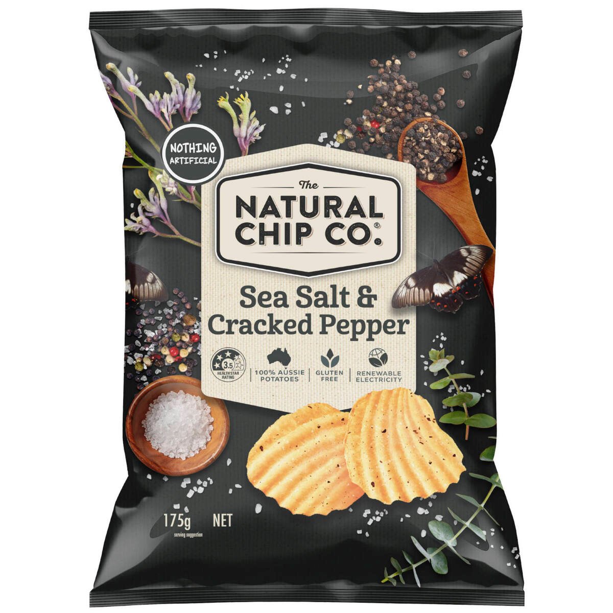 Buy The Natural Chip Co Sea Salt & Cracked Pepper Chips 175 g Online at Best Price | Potato Bags | Lulu Kuwait in Kuwait