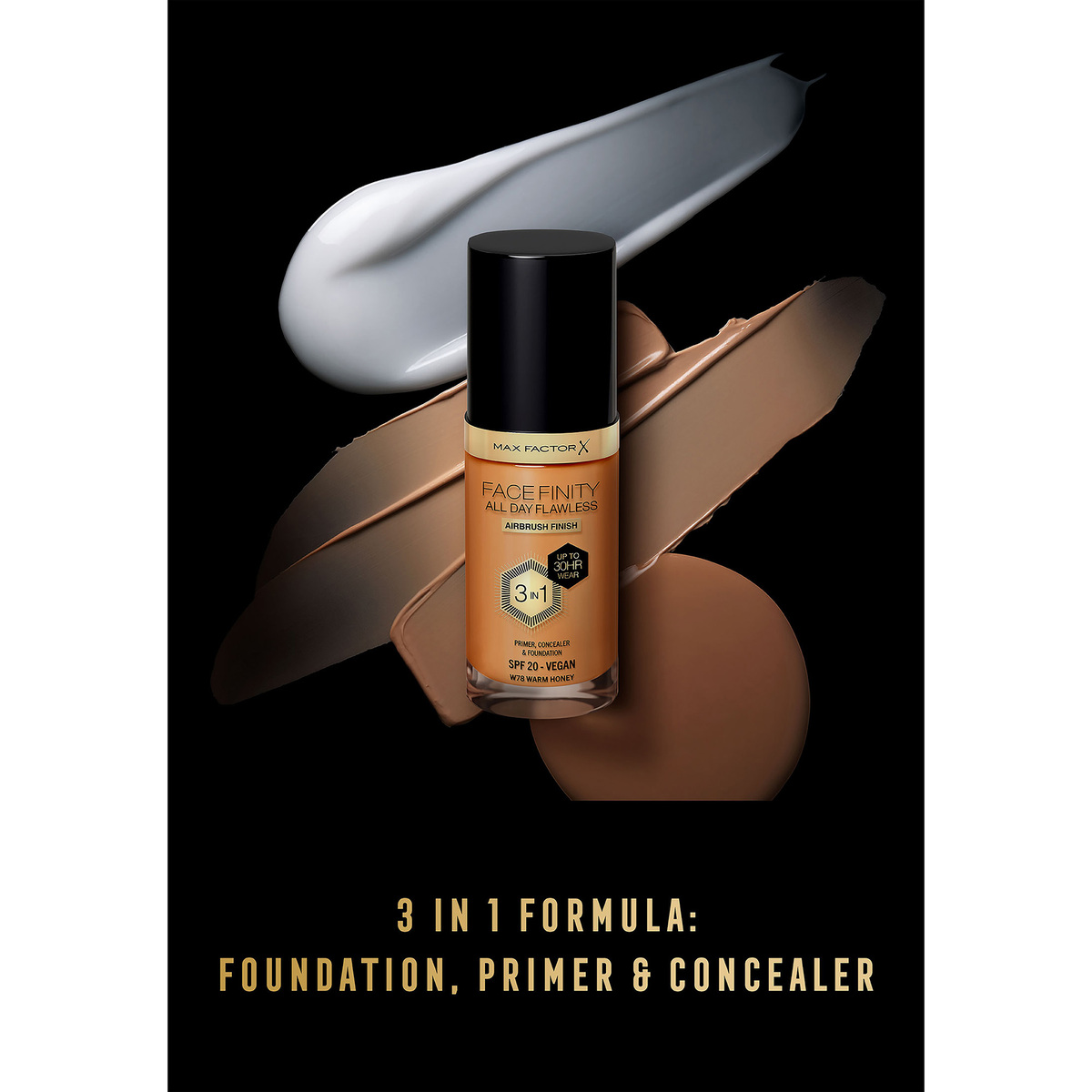Max Factor Facefinity All Day Flawless Foundation, W78 Warm Honey, 30 ml