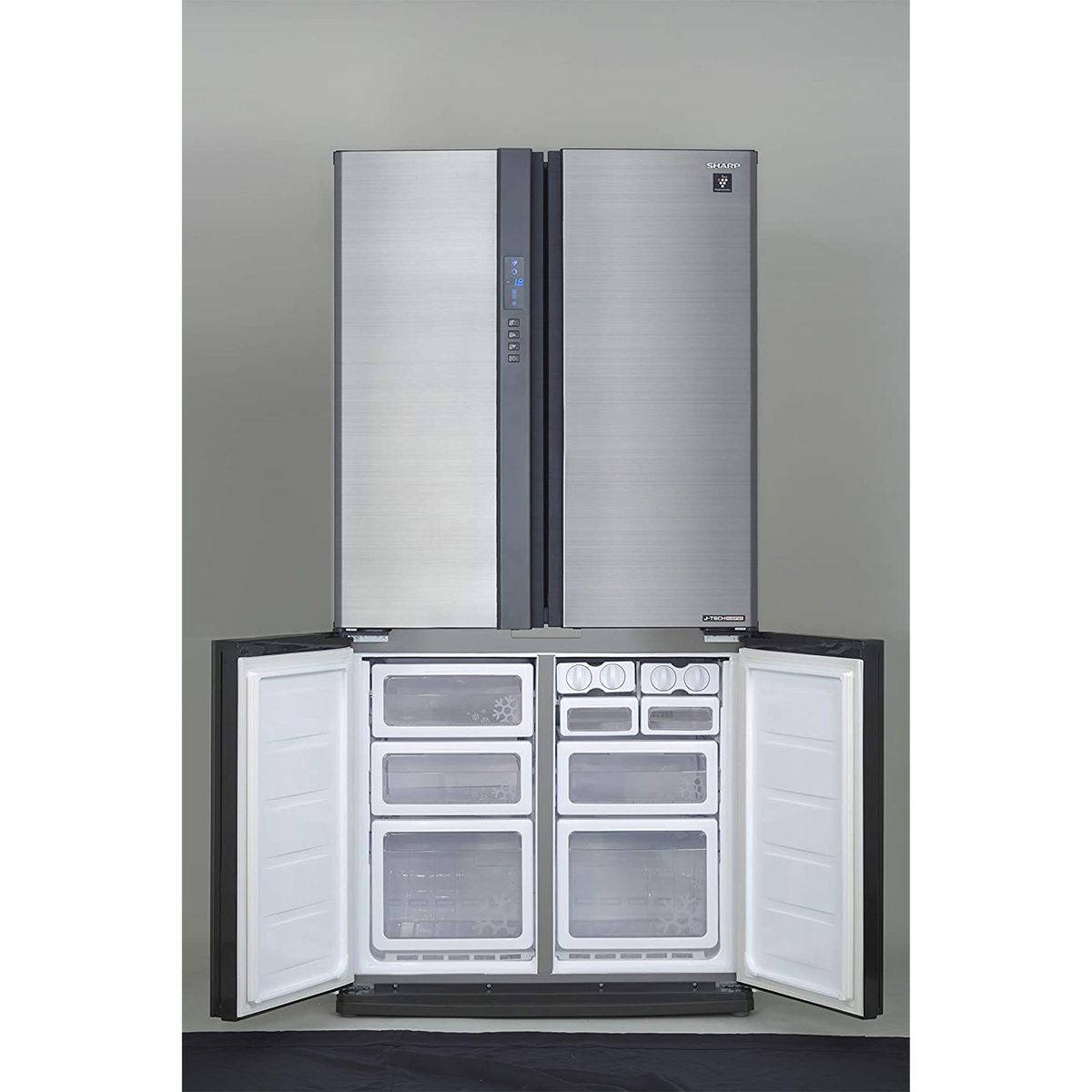 Sharp Olive Inverter Series With Plasmacluster Ion Technology 605 Ltrs (Net Capacity) French Door Refrigerator, Stainless Steel Color, SJ-FE87-SS3