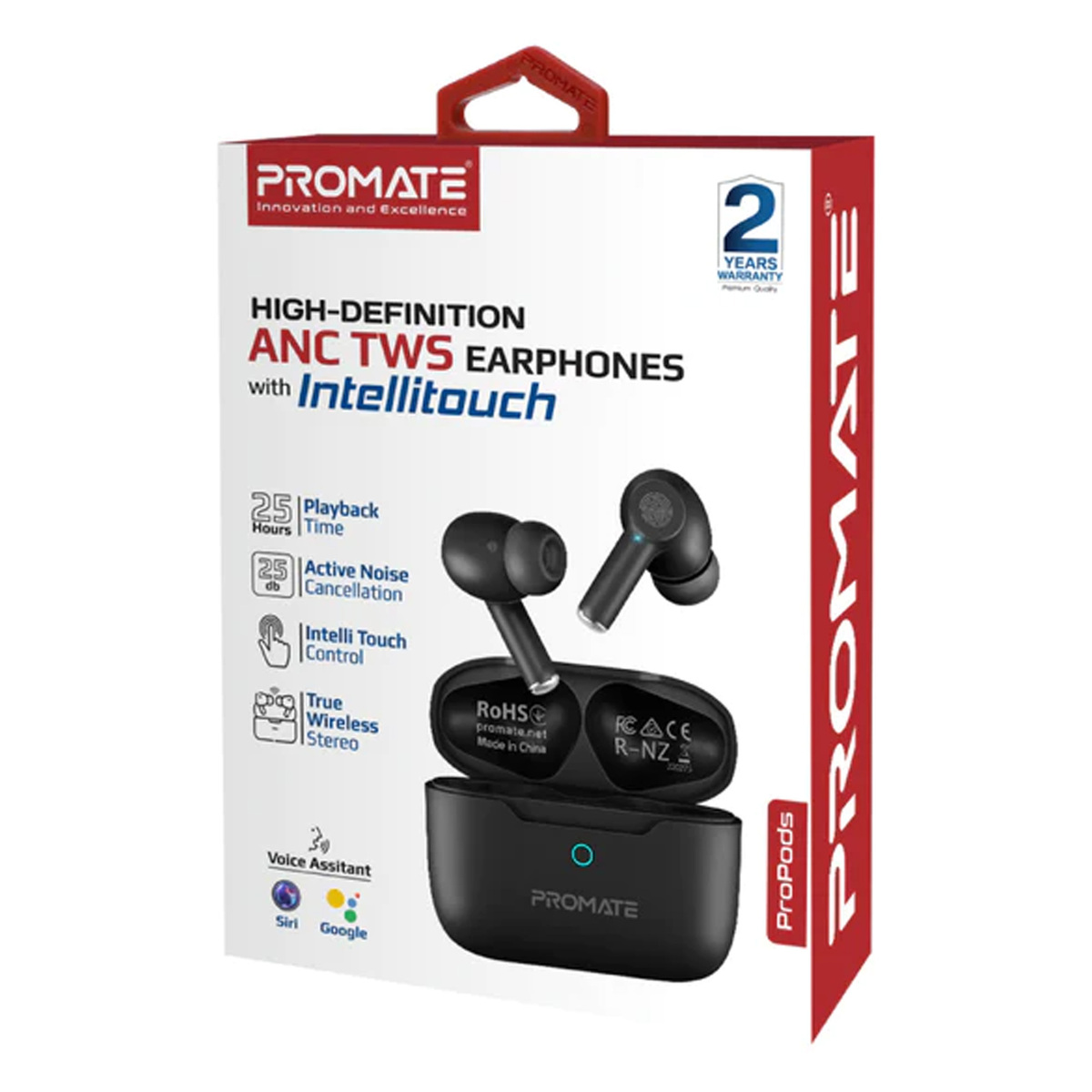 Promate High-Definition ANC TWS Earphones with intellitouch ProPods Black