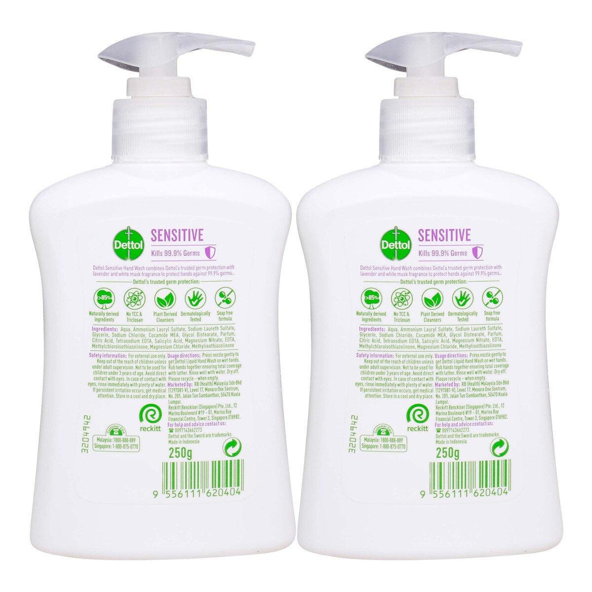 Dettol Antibacterial Sensitive Hand Wash Lavender & White Musk, 2 x 250 ml