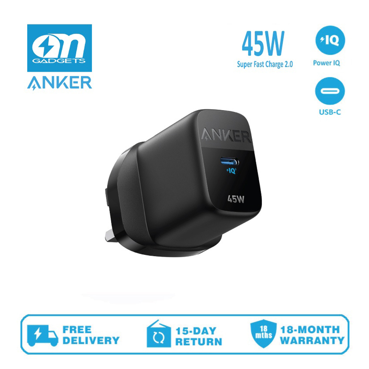 Anker USB-C Super Fast Charging Ace Charger, 45 W, Black, A2643