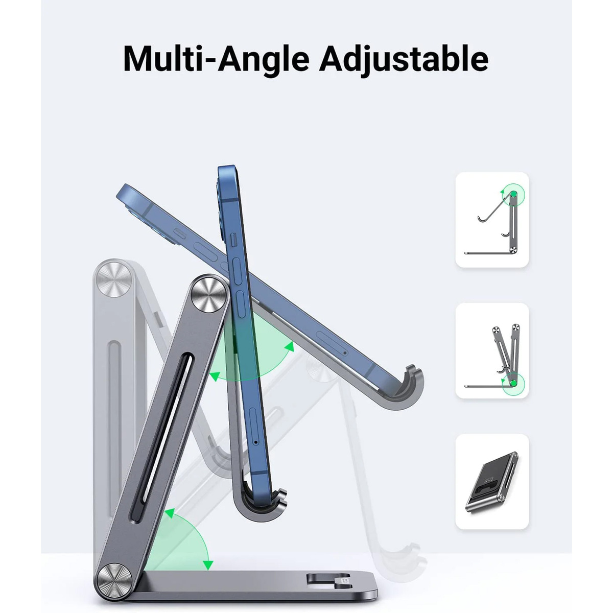 Ugreen Adjustable Aluminum Phone Holder with Multi Angle Adjustment, Silver, LP263-80708B