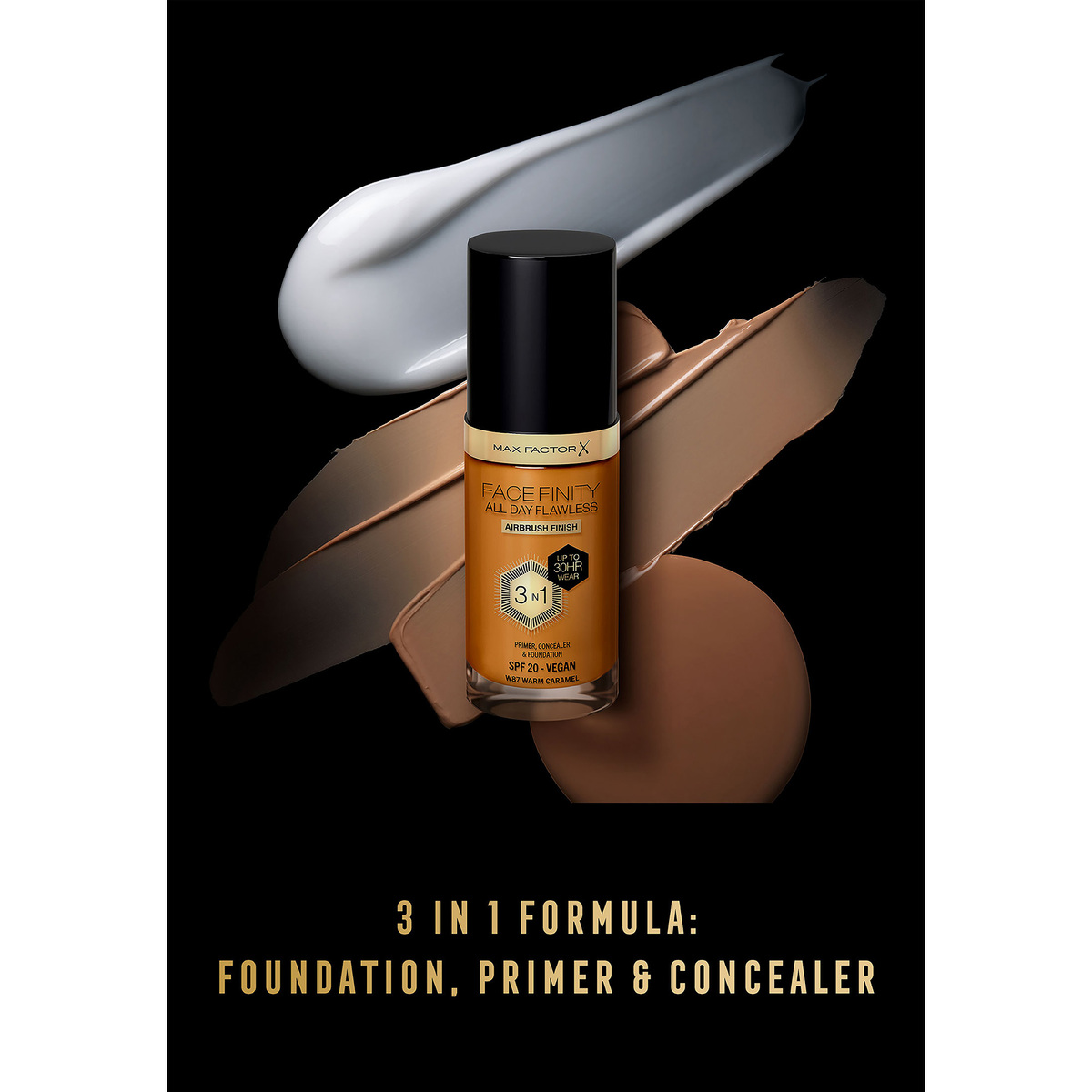 Max Factor Facefinity All Day Flawless Foundation, W87 Warm Caramel, 30 ml
