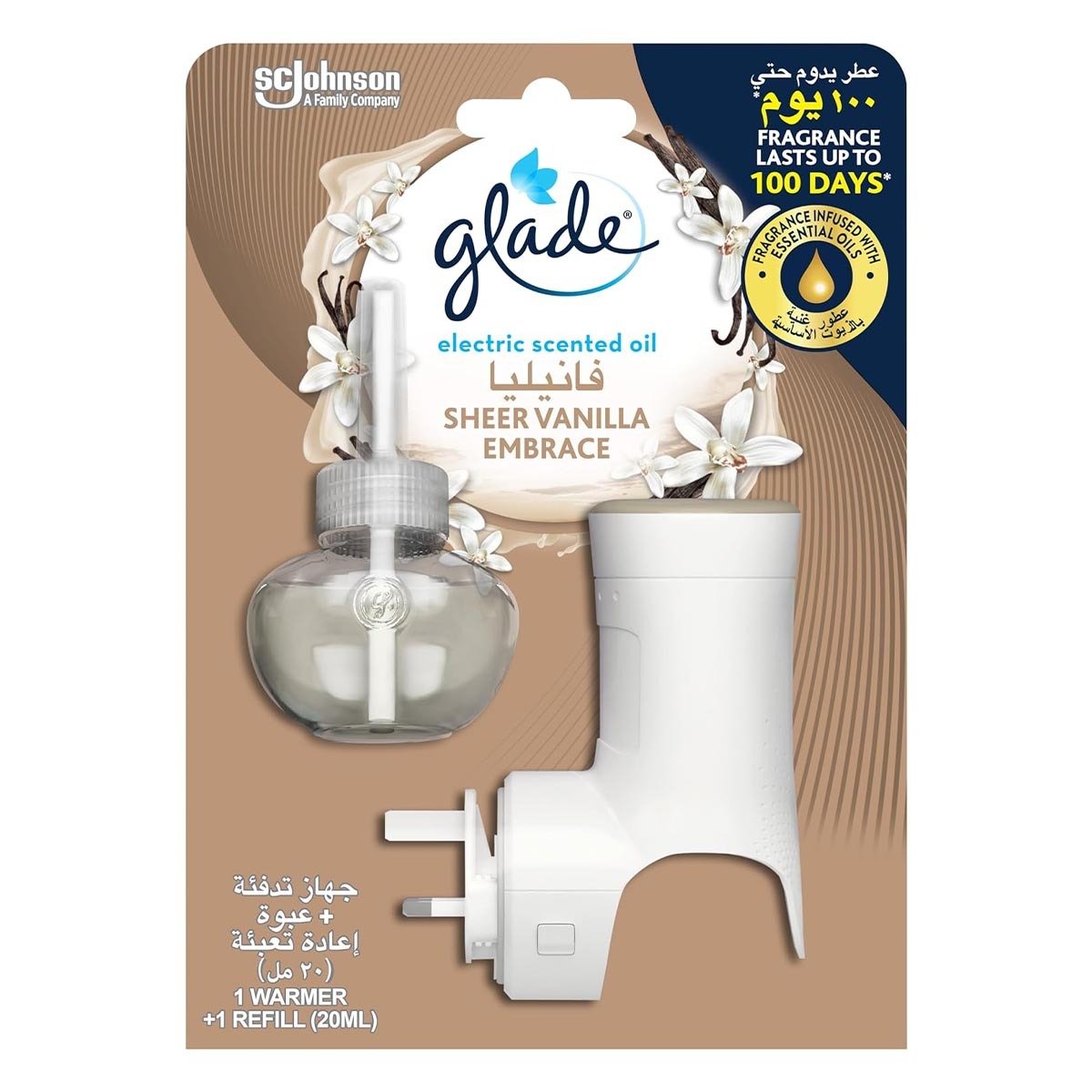 اشتري قم بشراء Glade Electric Warmer + Sheer Vanilla Embrace Scented Oil Value Pack 20 ml Online at Best Price من الموقع - من لولو هايبر ماركت Liquids في الامارات