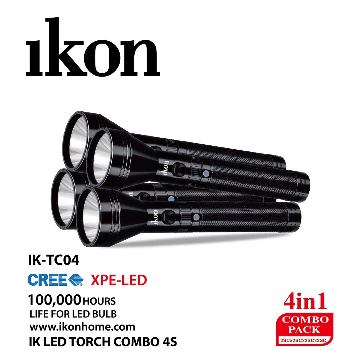 Ikon LED Rechargeable Torch Light Combo 4pc IK-TC04