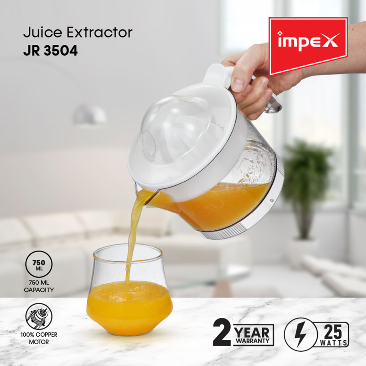 Impex JR 3504 25Watts 750ml Juice Extractor with 100% Copper motor