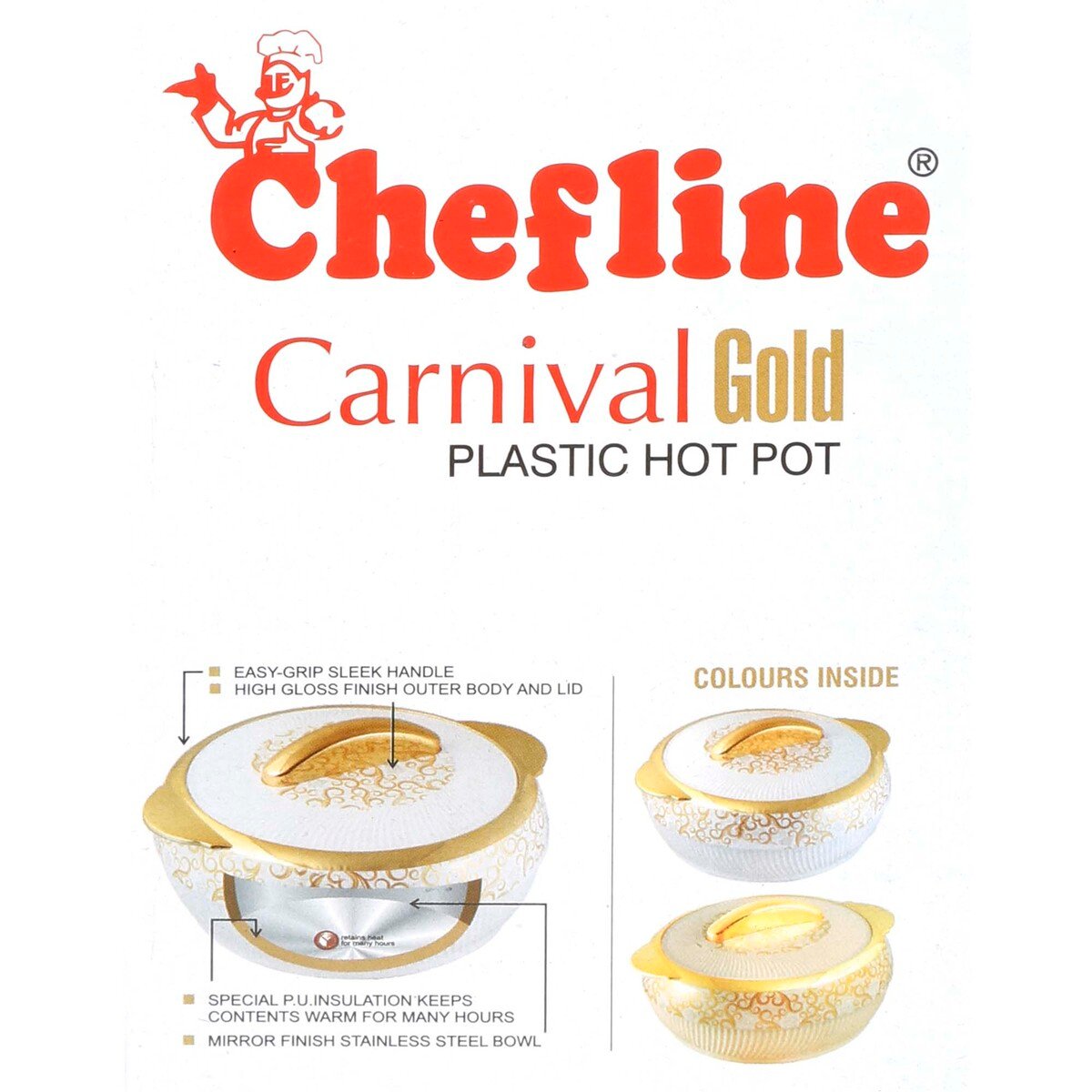 Chefline Plastic Insulated Hot Pot Carnival Gold, 3000 ml