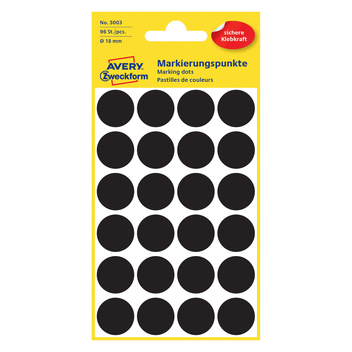 أفيري ملصقات بتصميم نقاط دائرية 18 ملم ، 96 ملصق ، أسود ، 3003