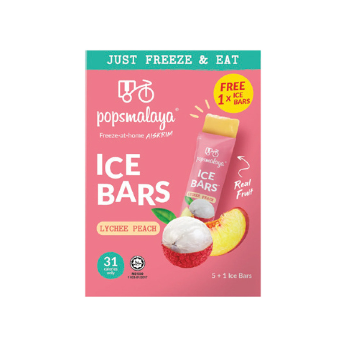 Pops Malaya Ice Bars Lychee Peach 6 X 45ml