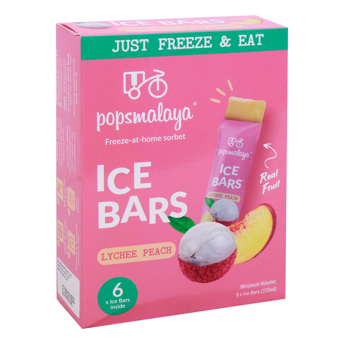 Pops Malaya Ice Bars Lychee Peach, 6 Pcs, 270 ml