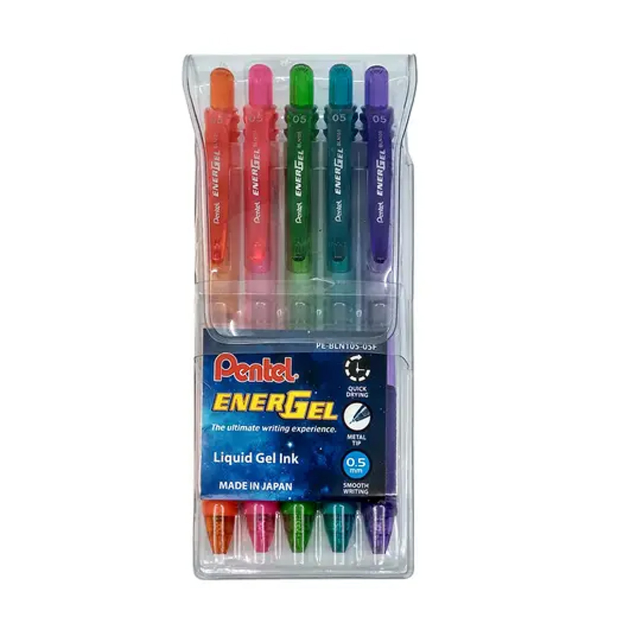 Pentel Energel-X Needle 0.5mm Tip Gel Pen Set, 5 Pieces, Multicolour, PE-BLN105-05F
