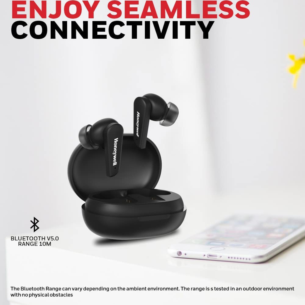 Honeywell Trueno U5000 True Wireless Active Noise Cancelling Earbuds, Black