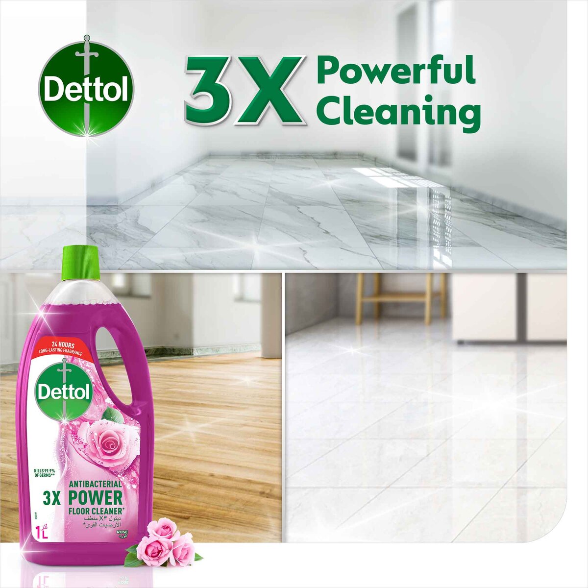 Dettol Anti-Bacterial Power Floor Cleaner Rose 1 Litre