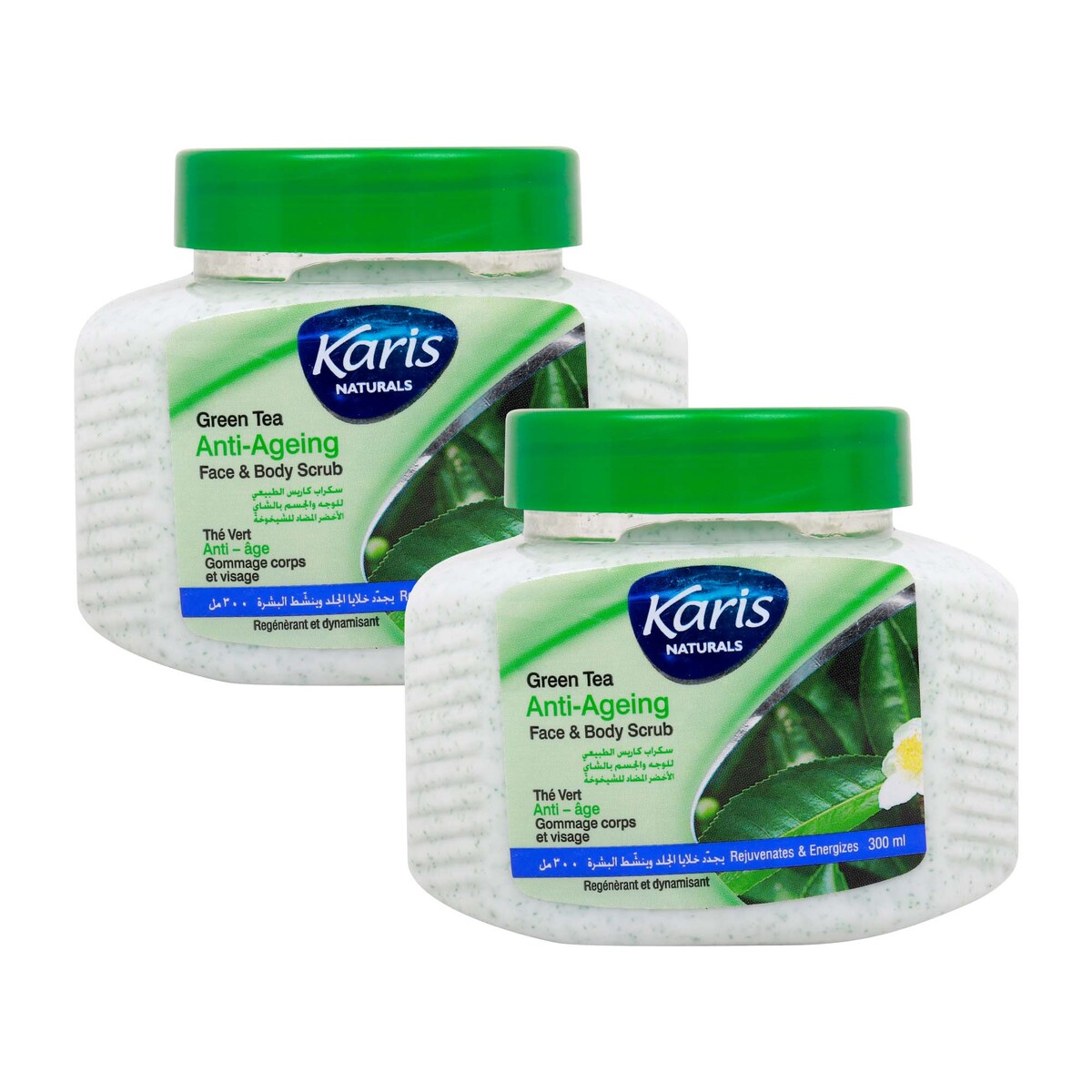 Karis Green Tea Anti- Ageing Face and Body Scrub, 2 x 300 ml