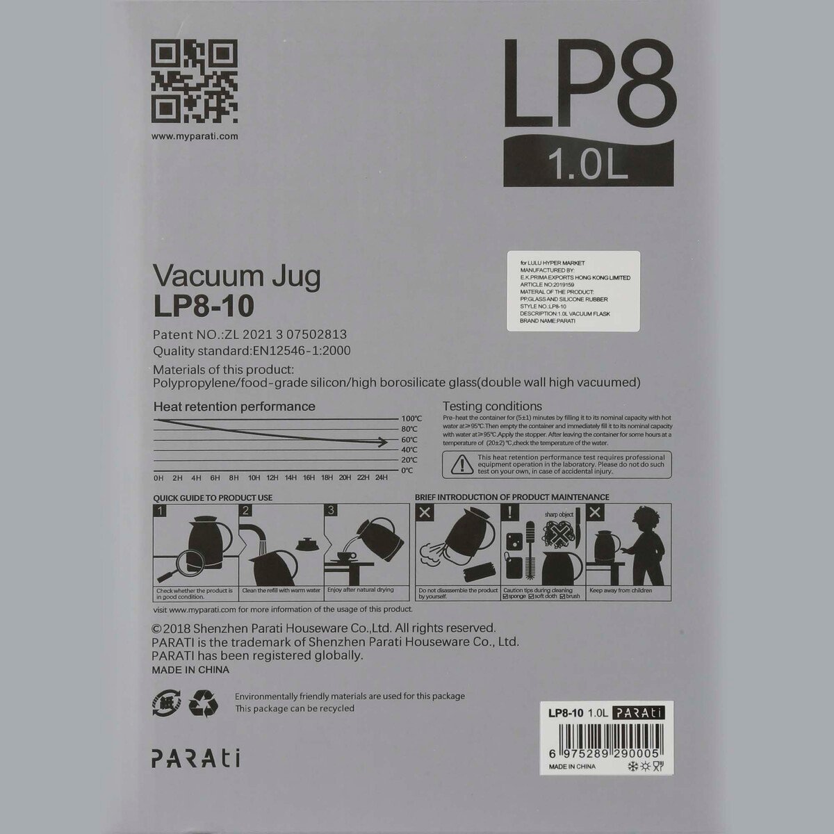 Parati Vaccum Flask, Plain, 1 L, LP8-10